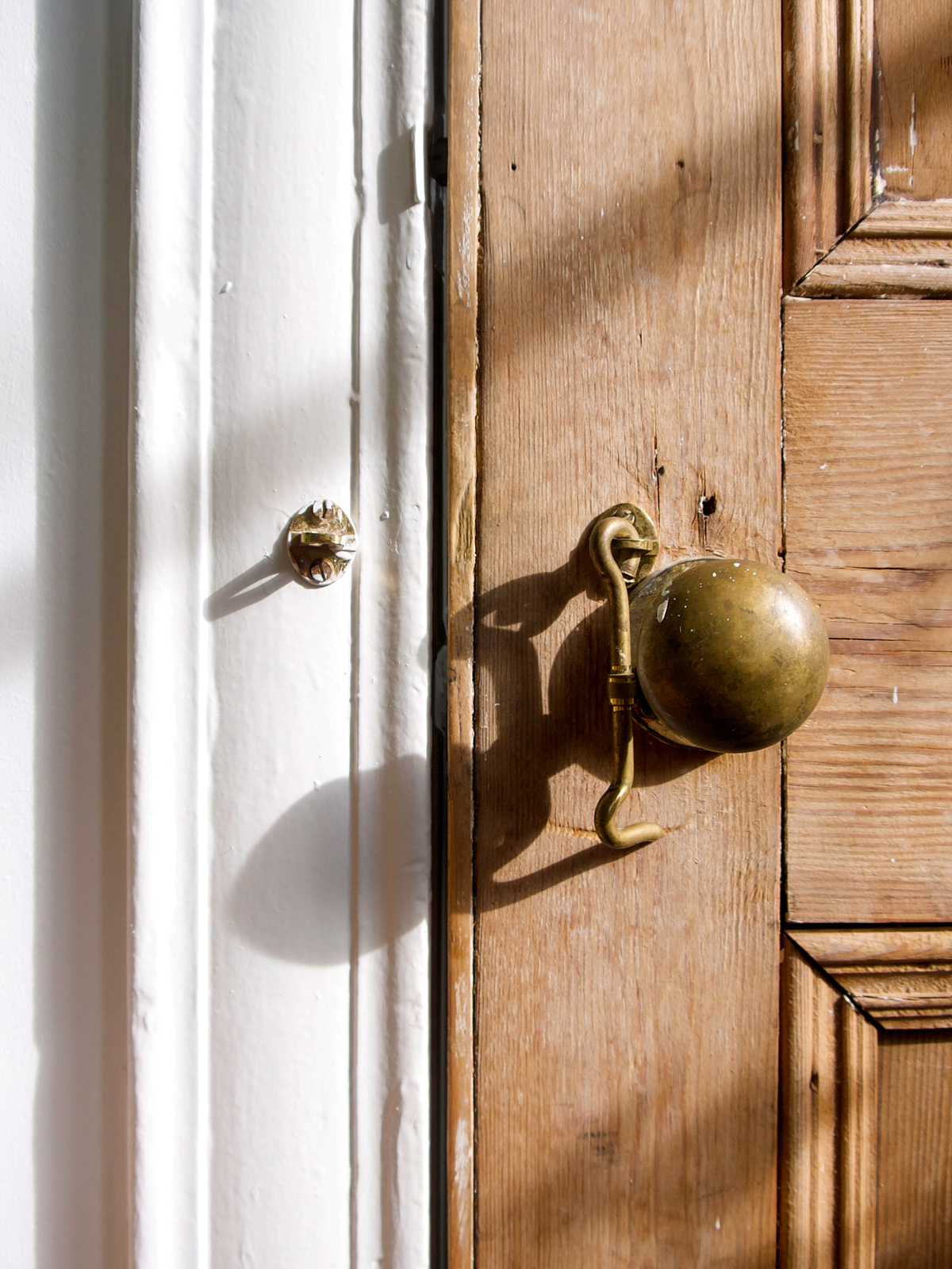 Brass Door Knob on White Wooden Door